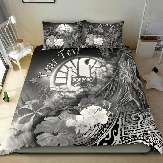 Tahiti Custom Personalised Bedding Set - Humpback Whale With Tropical Flowers (White)