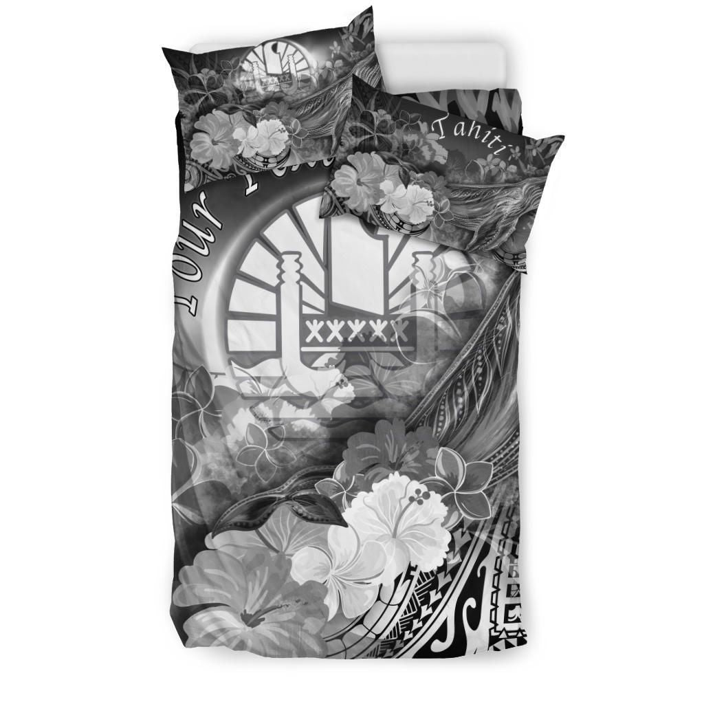 Tahiti Custom Personalised Bedding Set - Humpback Whale With Tropical Flowers (White)