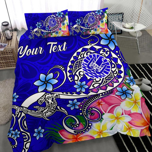 Tahiti Custom Personalised Bedding Set - Turtle Plumeria (Blue)