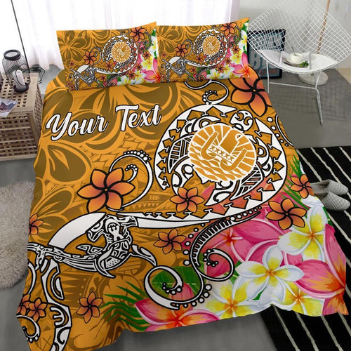 Tahiti Custom Personalised Bedding Set - Turtle Plumeria (Gold)