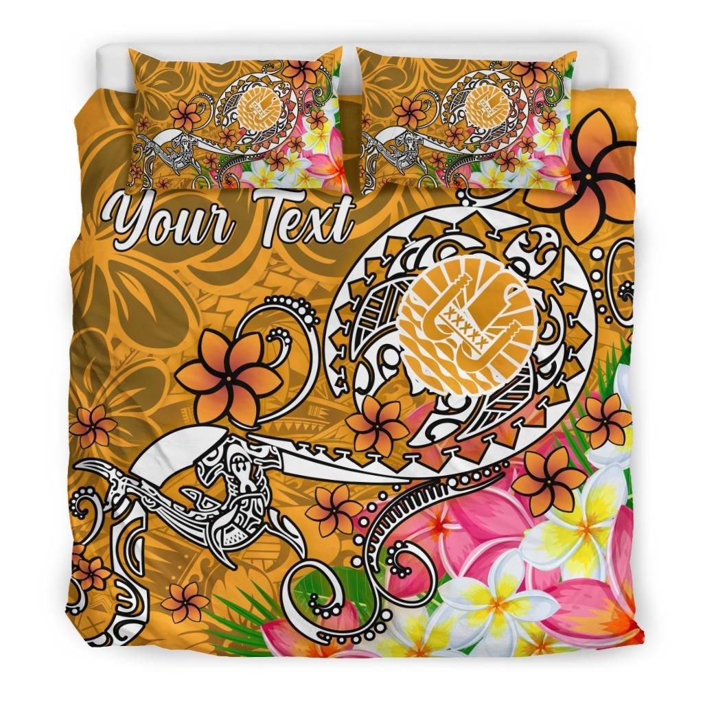 Tahiti Custom Personalised Bedding Set - Turtle Plumeria (Gold)