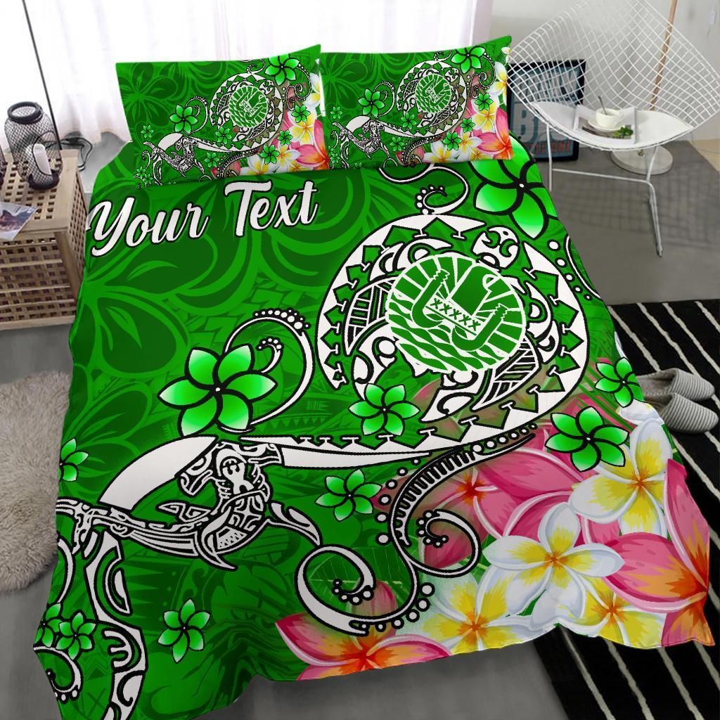 Tahiti Custom Personalised Bedding Set - Turtle Plumeria (Green)