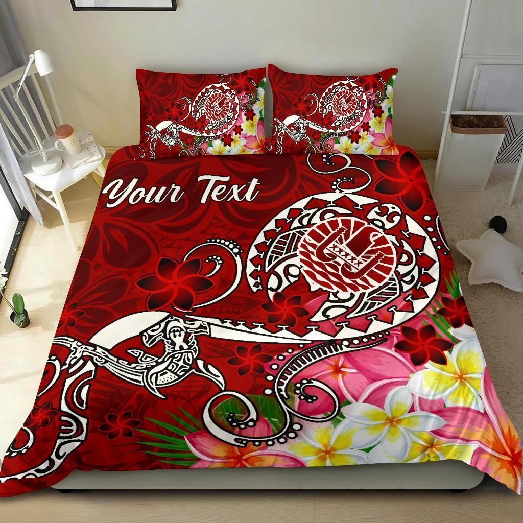 Tahiti Custom Personalised Bedding Set - Turtle Plumeria (Red)