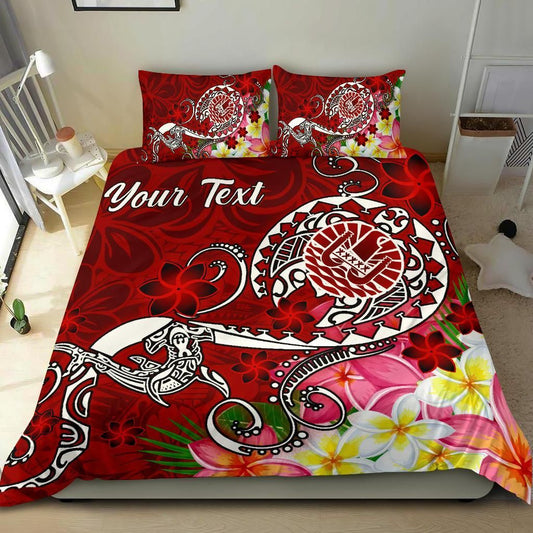 Tahiti Custom Personalised Bedding Set - Turtle Plumeria (Red)