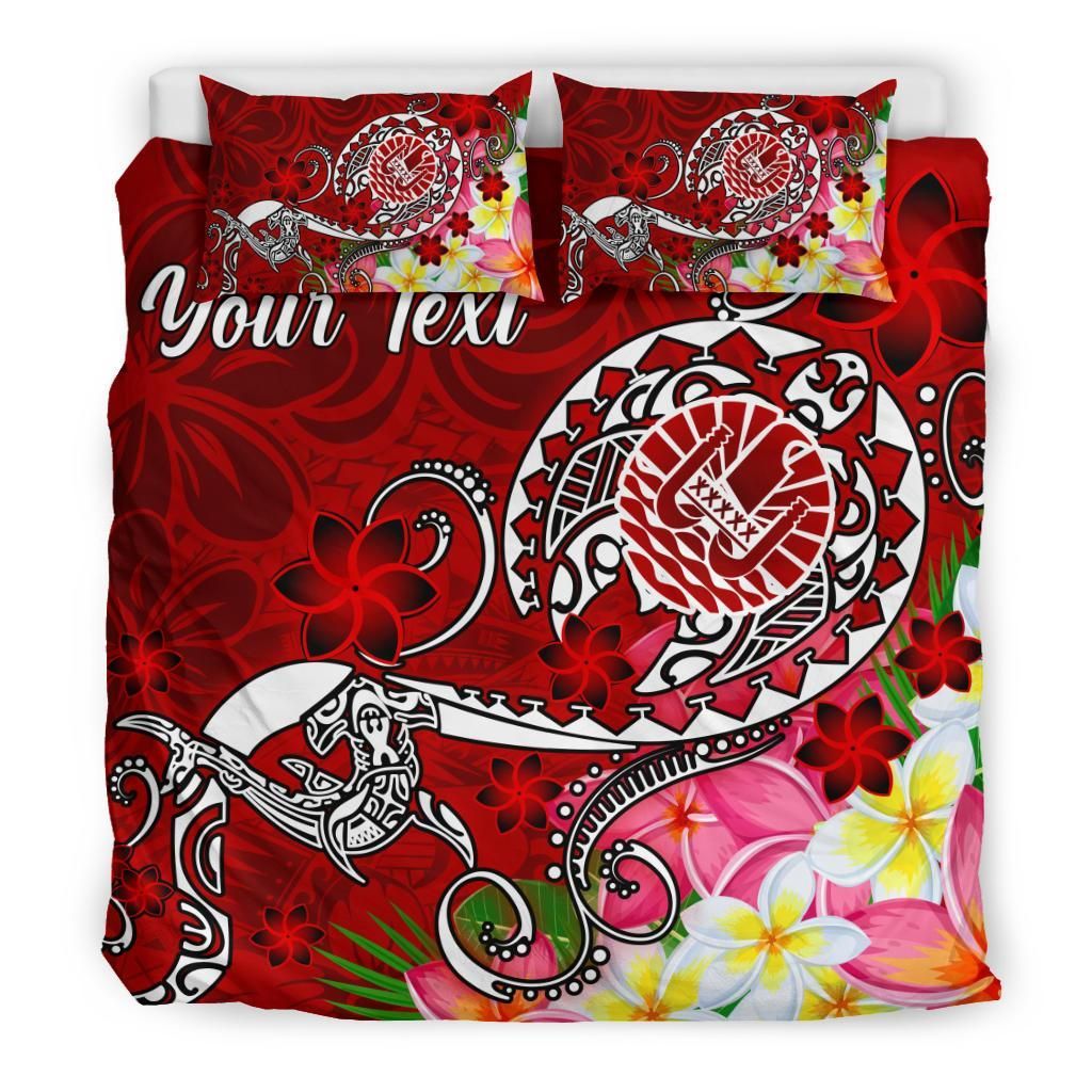 Tahiti Custom Personalised Bedding Set - Turtle Plumeria (Red)