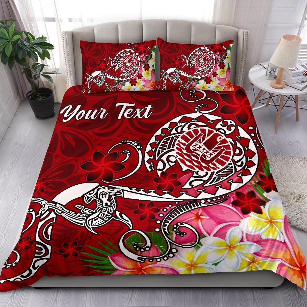 Tahiti Custom Personalised Bedding Set - Turtle Plumeria (Red)