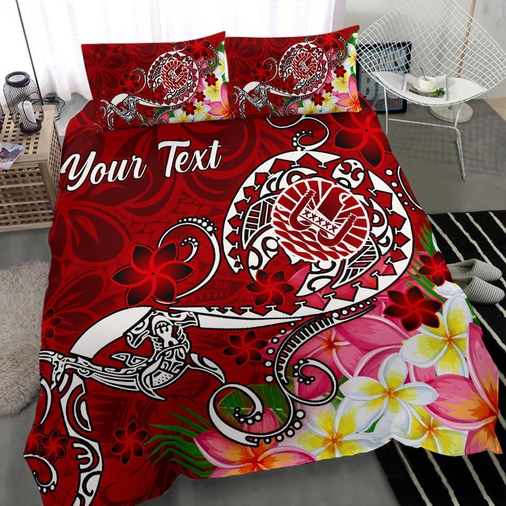 Tahiti Custom Personalised Bedding Set - Turtle Plumeria (Red)
