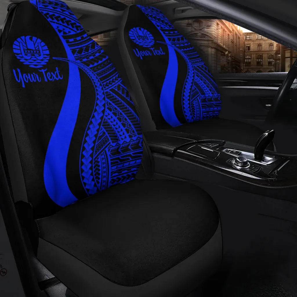 Tahiti Custom Personalised Car Seat Covers - Blue Polynesian Tentacle Tribal Pattern