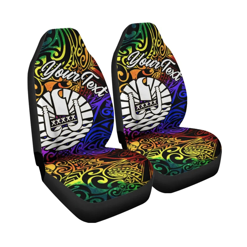 Tahiti Custom Personalised Car Seat Covers - Rainbow Polynesian Pattern
