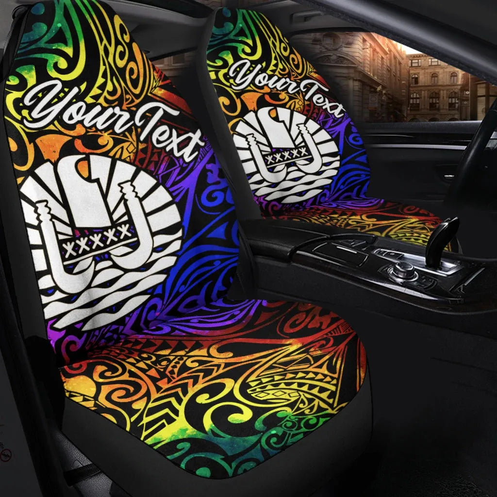 Tahiti Custom Personalised Car Seat Covers - Rainbow Polynesian Pattern