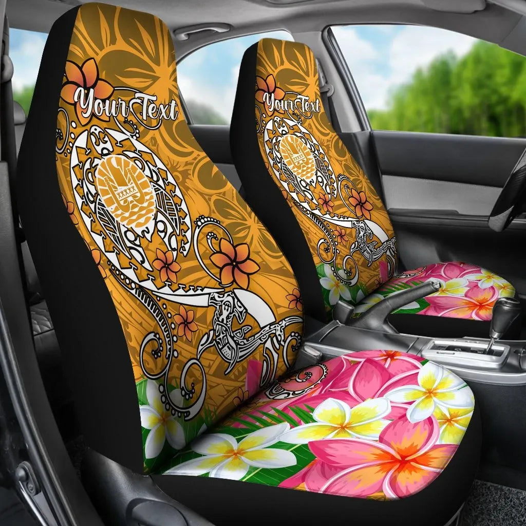 Tahiti Custom Personalised Car Seat Covers - Turtle Plumeria (Gold)