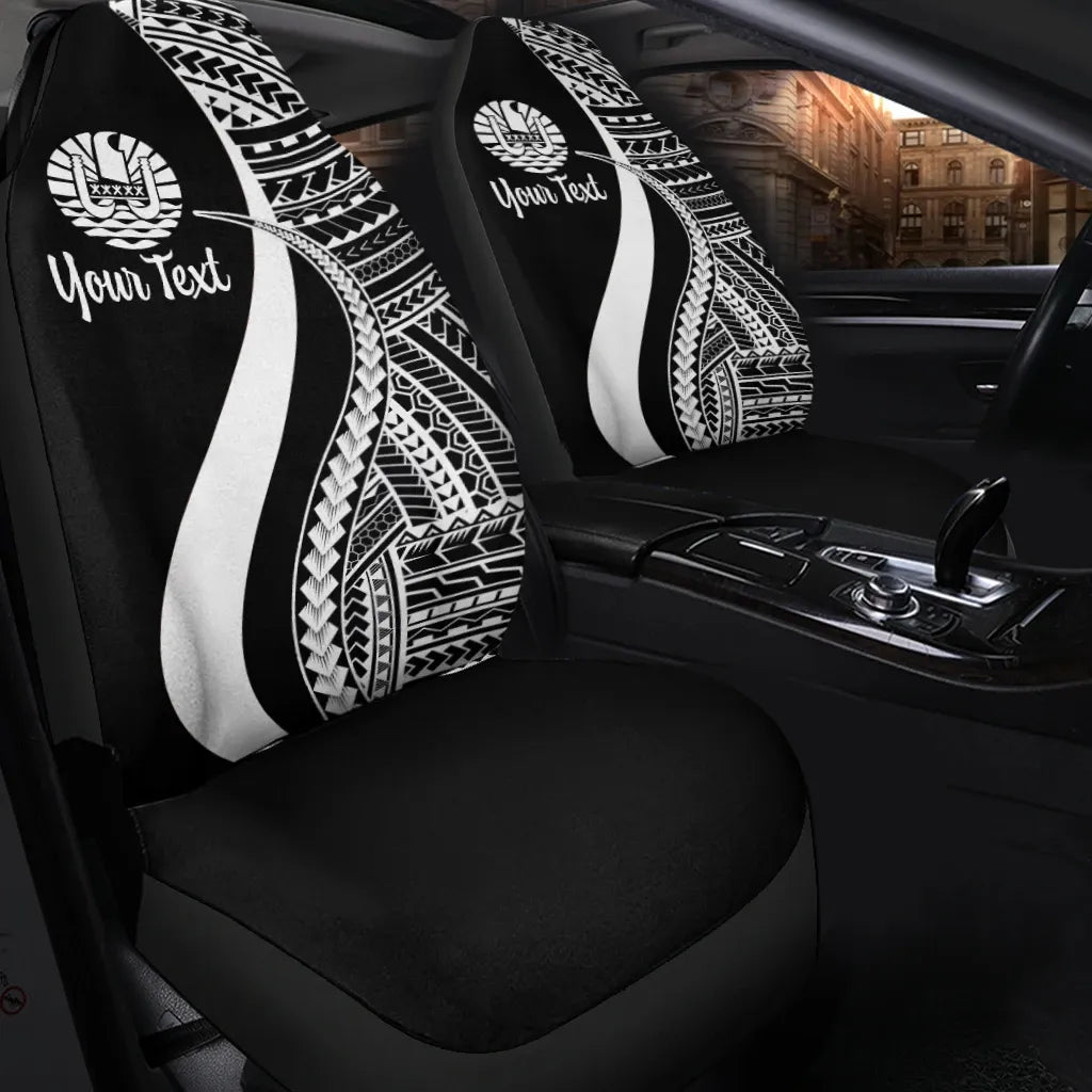 Tahiti Custom Personalised Car Seat Covers - White Polynesian Tentacle Tribal Pattern