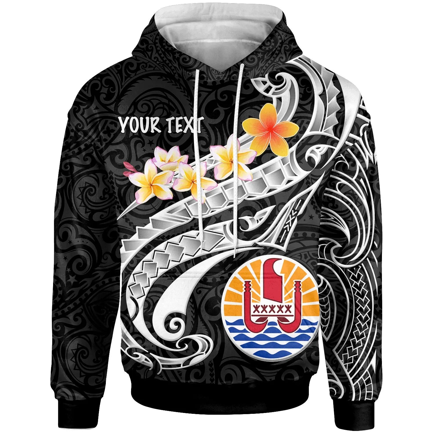 Tahiti Custom Personalised Hoodie - Tahiti Seal Polynesian Patterns Plumeria (Black)