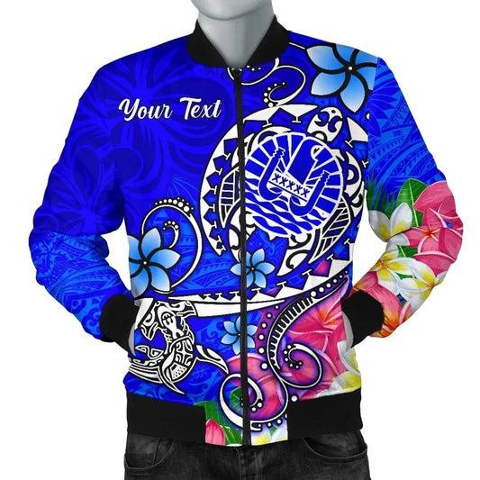 Tahiti Custom Personalised Bomber Jacket - Turtle Plumeria (Blue)