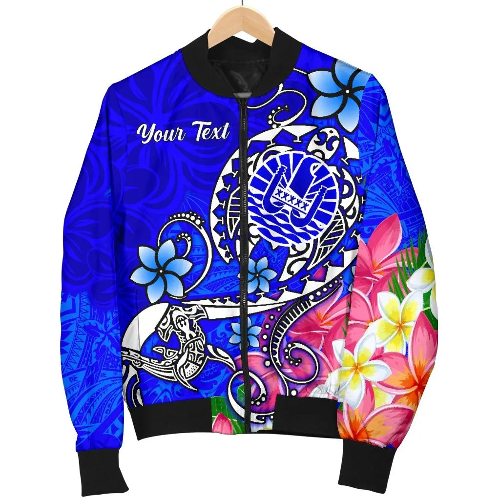 Tahiti Custom Personalised Bomber Jacket - Turtle Plumeria (Blue)