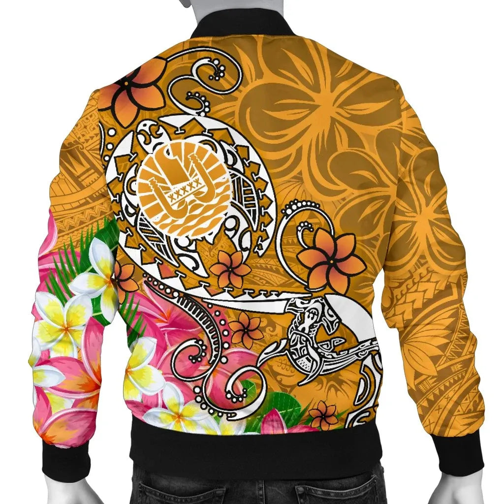 Tahiti Custom Personalised Bomber Jacket - Turtle Plumeria (Gold)