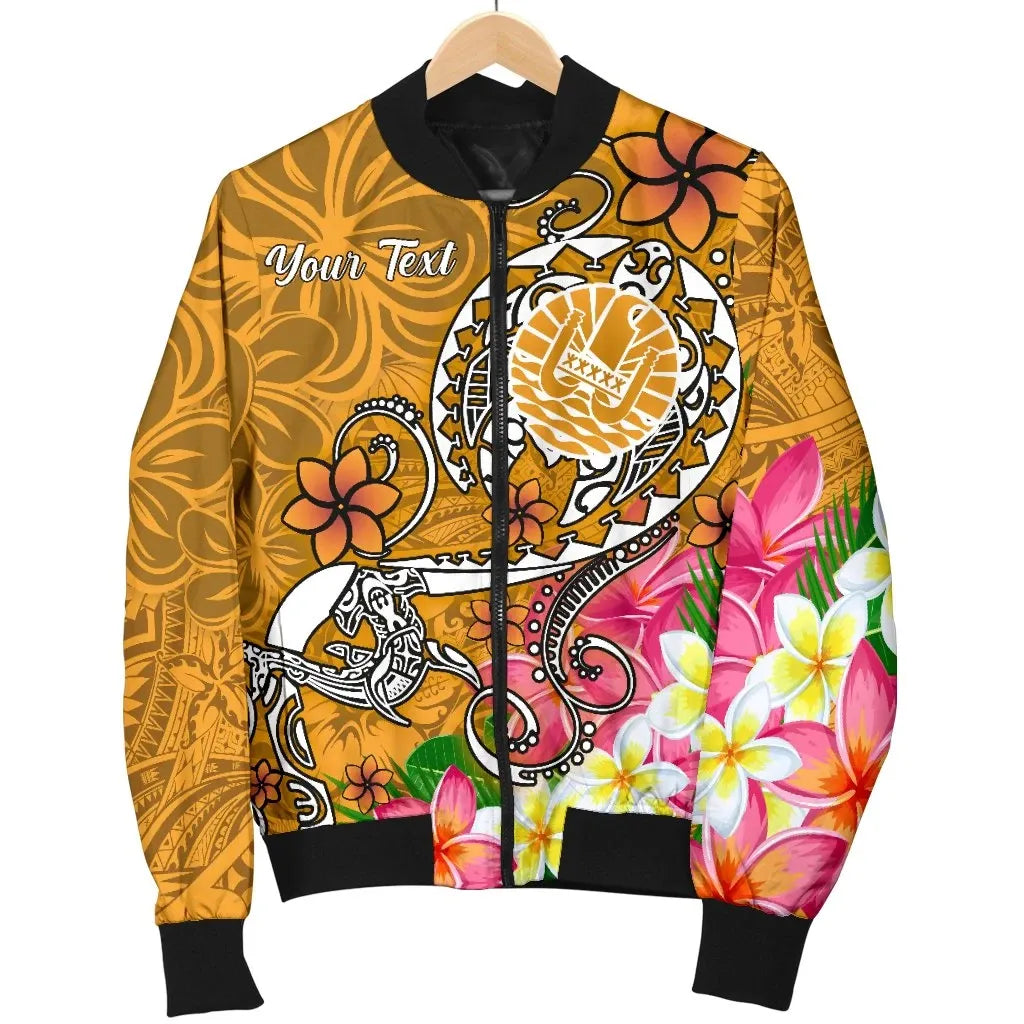 Tahiti Custom Personalised Bomber Jacket - Turtle Plumeria (Gold)
