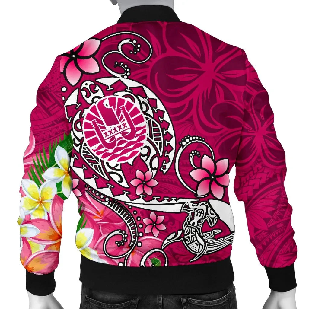 Tahiti Custom Personalised Bomber Jacket - Turtle Plumeria (Pink)