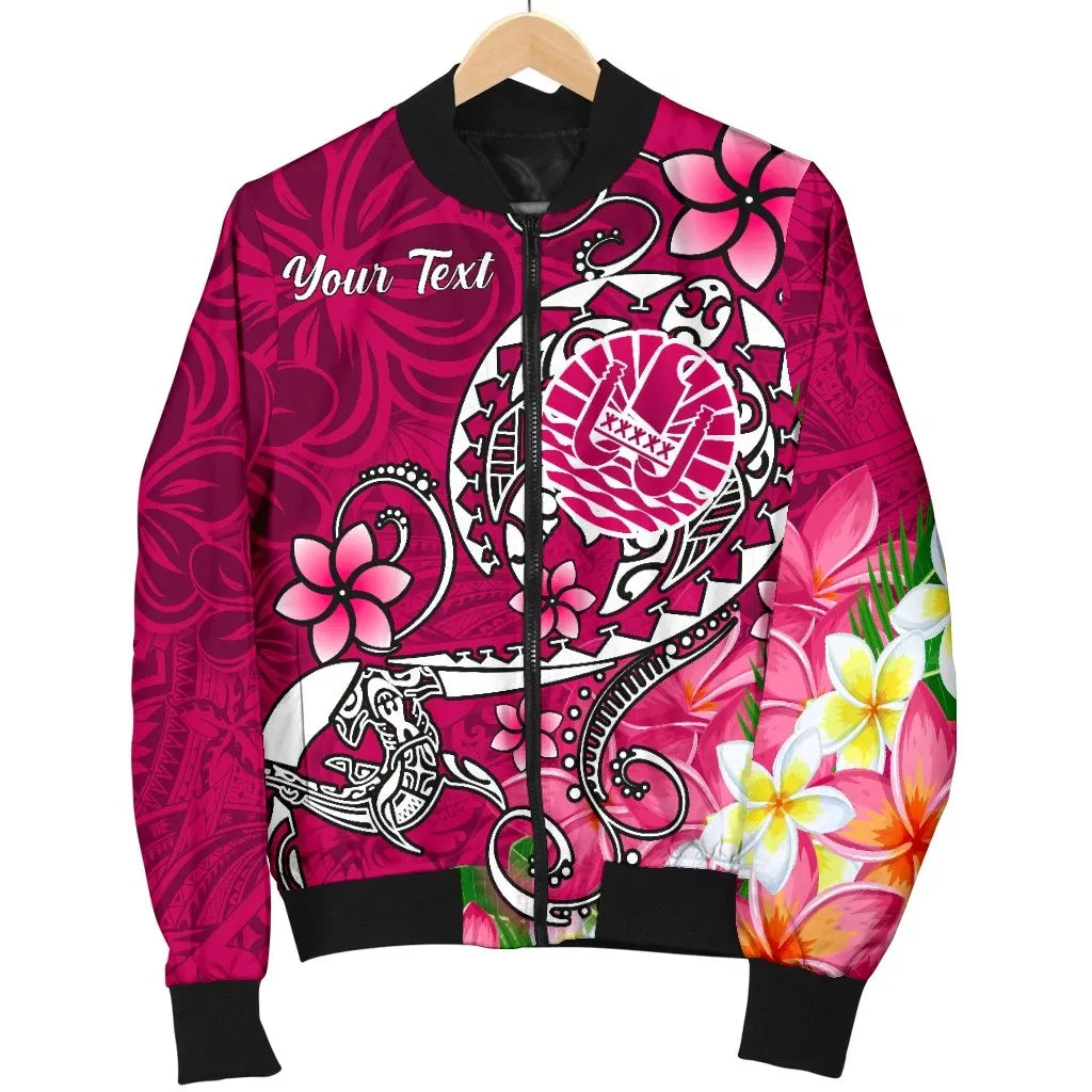 Tahiti Custom Personalised Bomber Jacket - Turtle Plumeria (Pink)