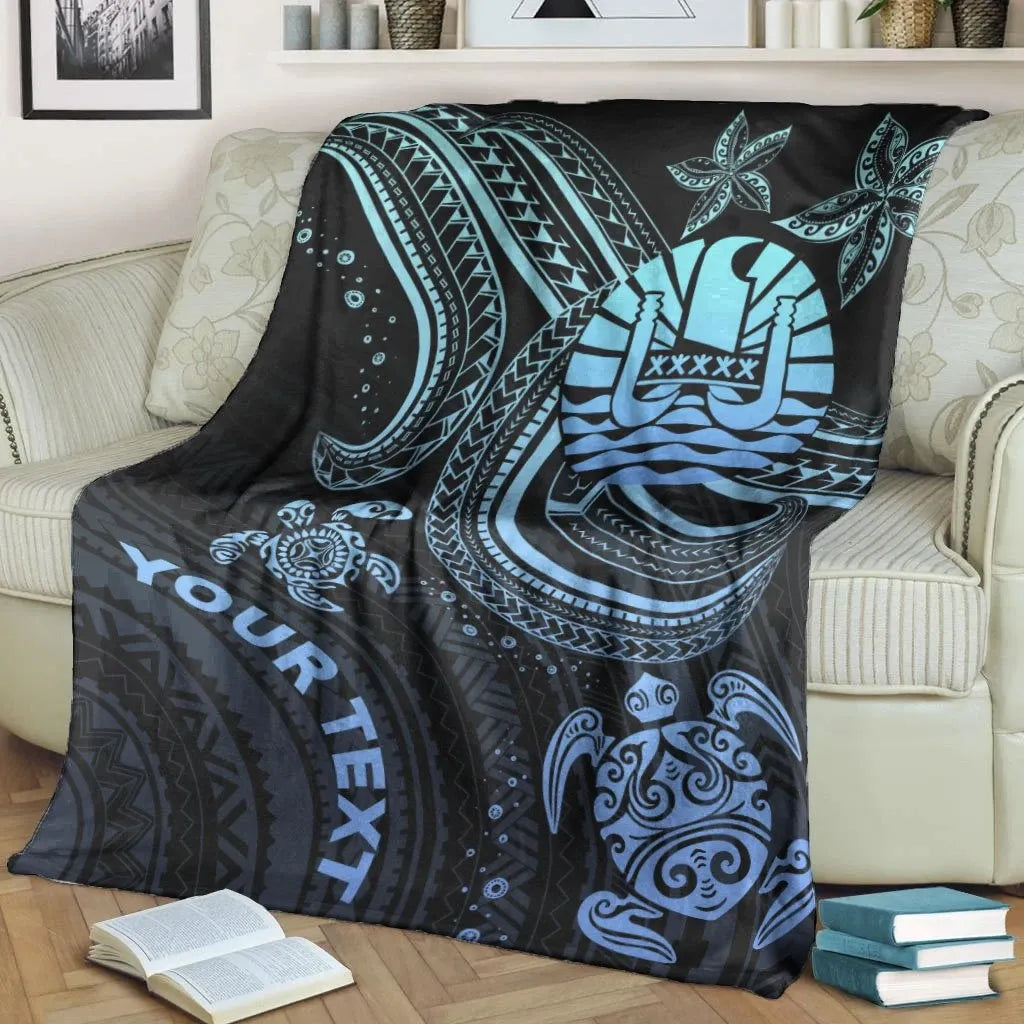 Tahiti Custom Personalised Premium Blanket- Blue Turtle