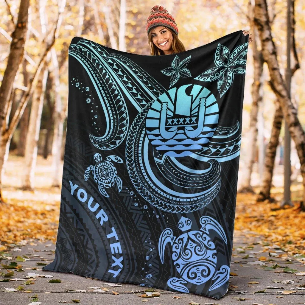 Tahiti Custom Personalised Premium Blanket- Blue Turtle