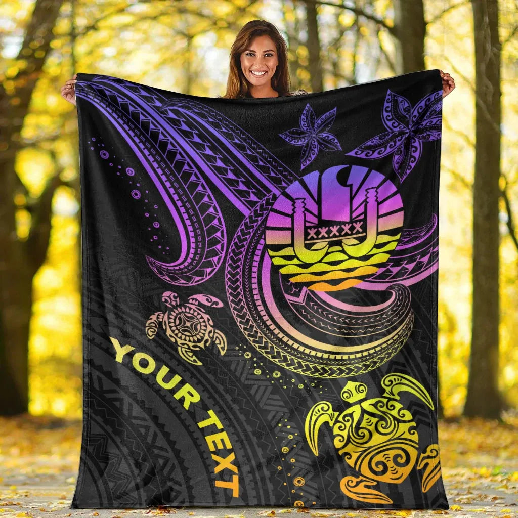 Tahiti Custom Personalised Premium Blanket- Pink Turtle