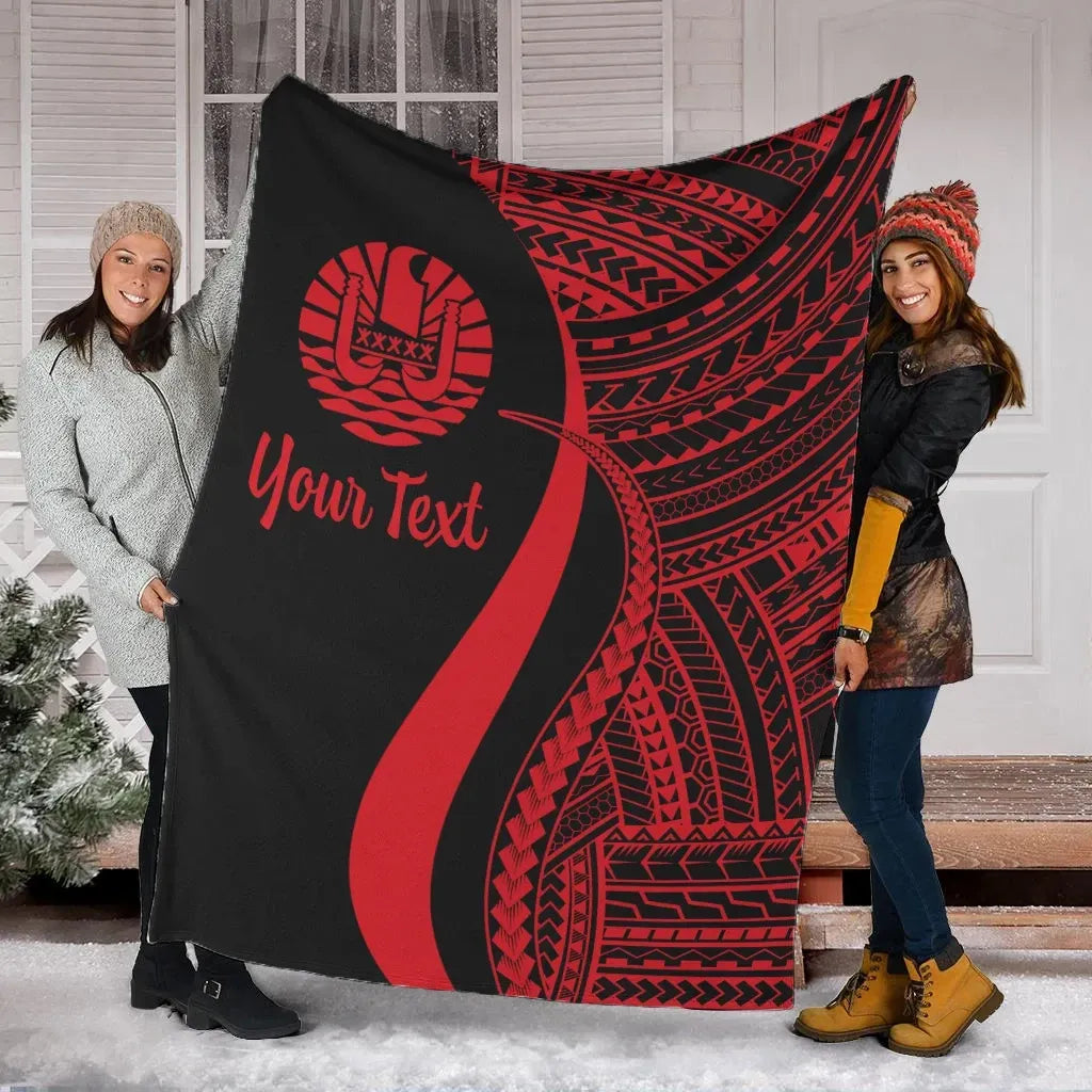 Tahiti Custom Personalised Premium Blanket - Red Polynesian Tentacle Tribal Pattern