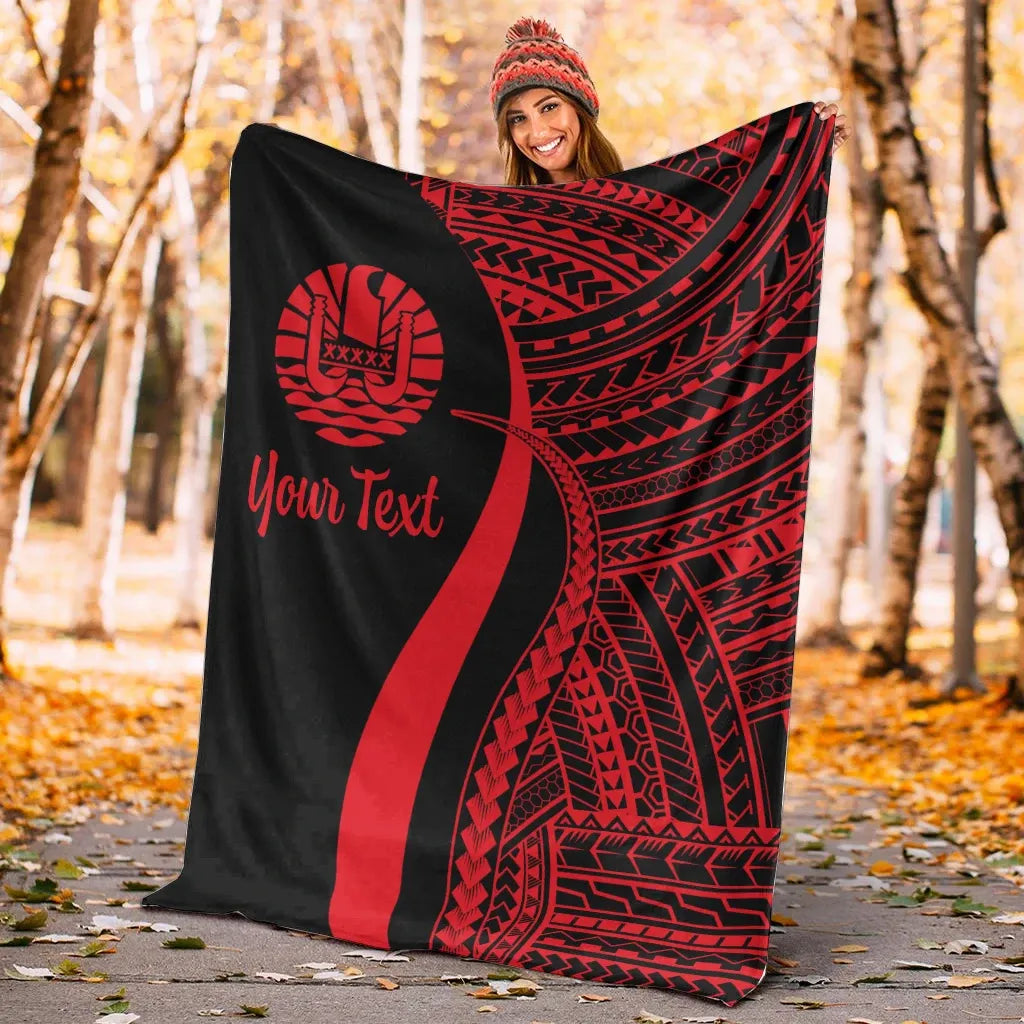 Tahiti Custom Personalised Premium Blanket - Red Polynesian Tentacle Tribal Pattern