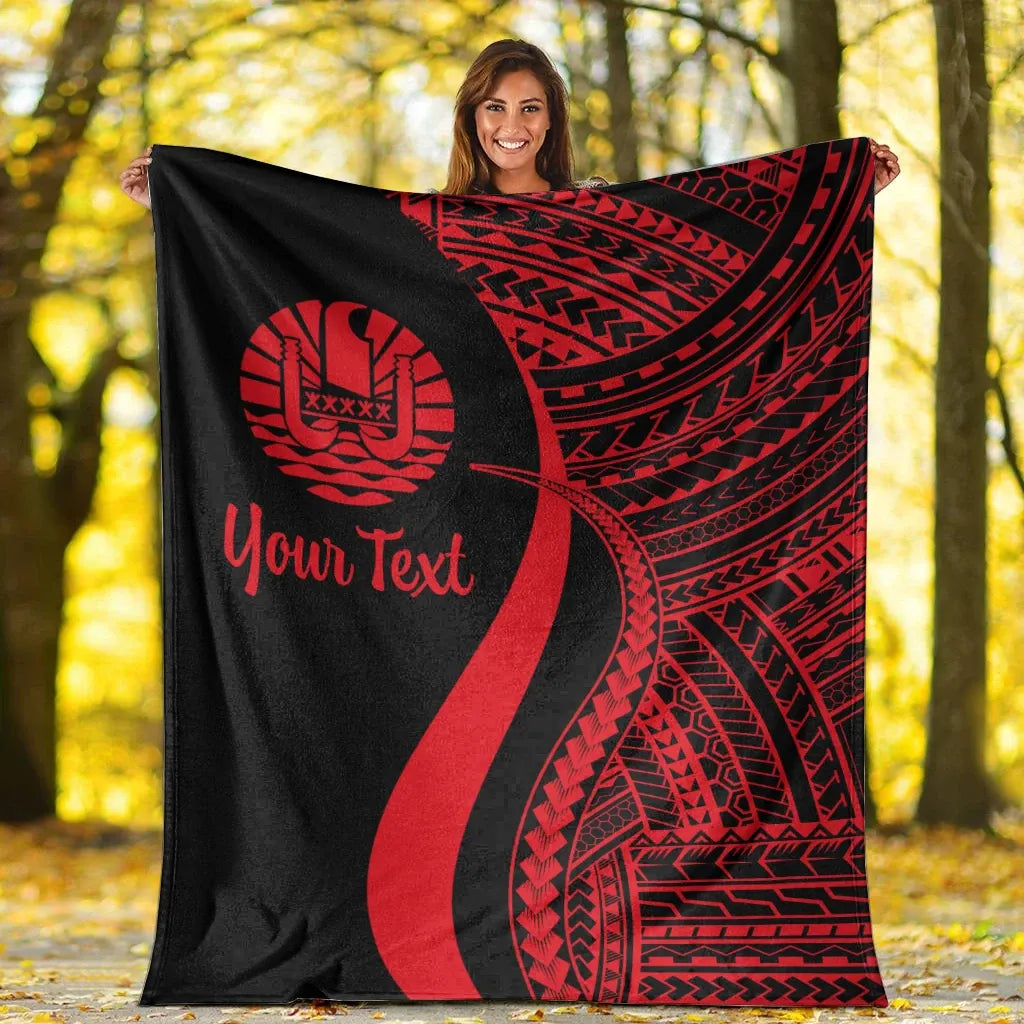 Tahiti Custom Personalised Premium Blanket - Red Polynesian Tentacle Tribal Pattern