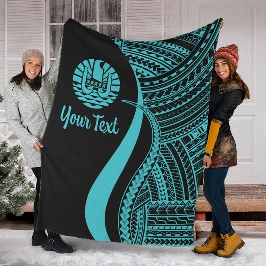Tahiti Custom Personalised Premium Blanket - Turquoise Polynesian Tentacle Tribal Pattern