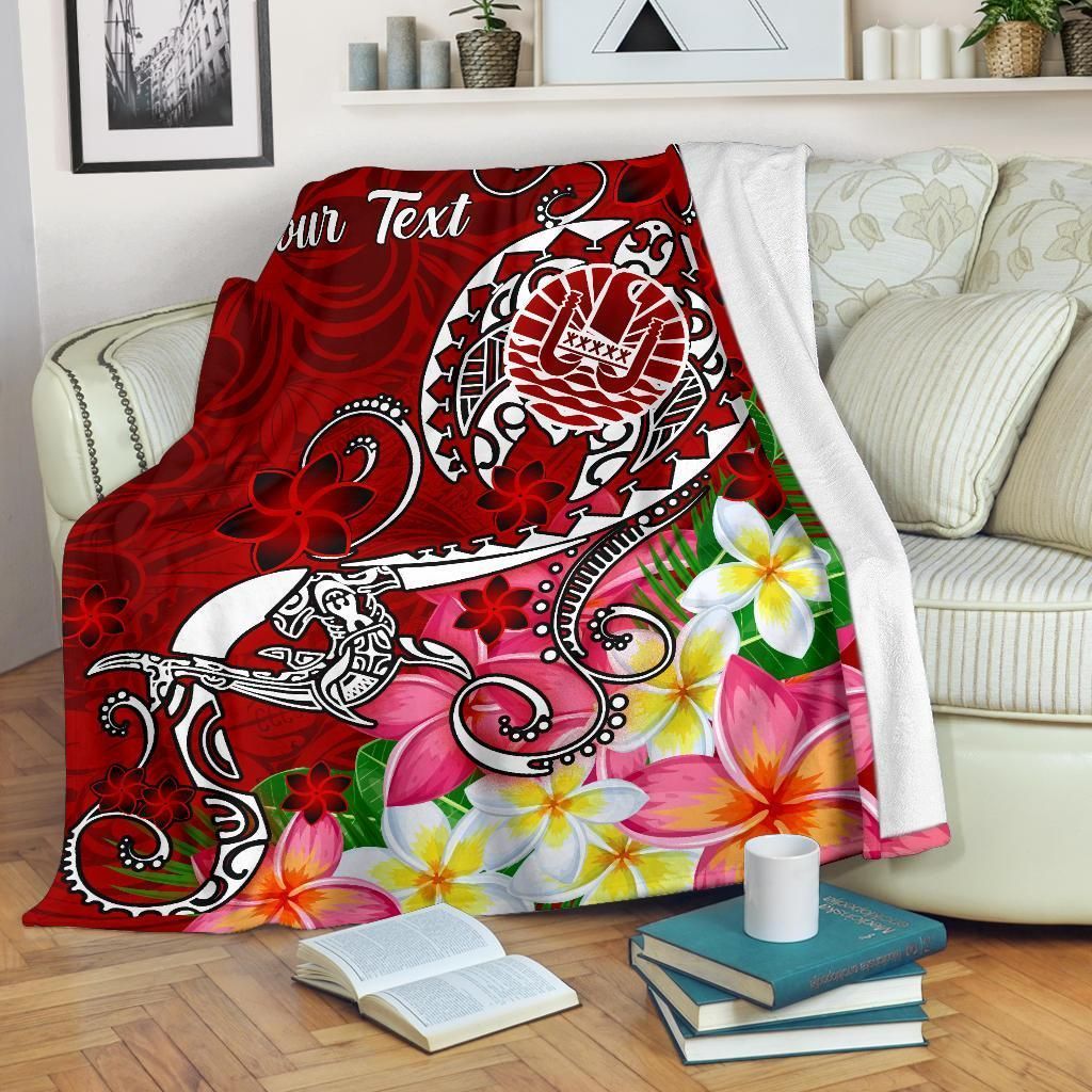 Tahiti Custom Personalised Premium Blanket - Turtle Plumeria (Red)