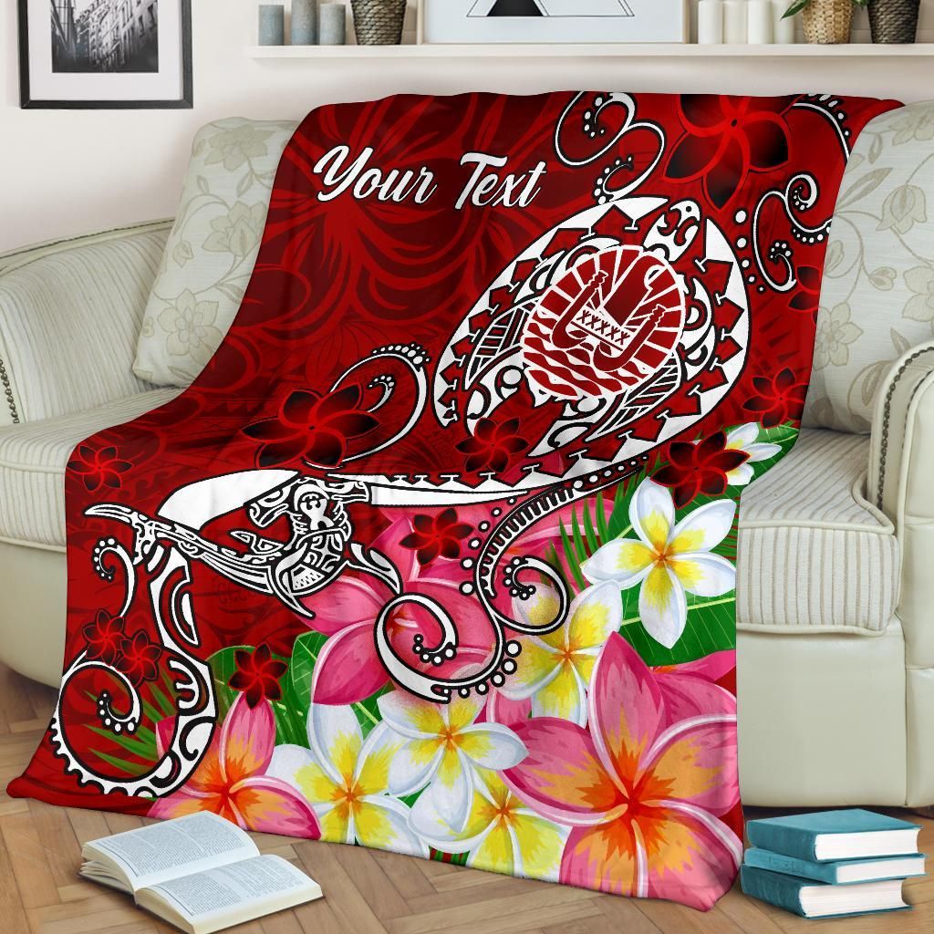 Tahiti Custom Personalised Premium Blanket - Turtle Plumeria (Red)