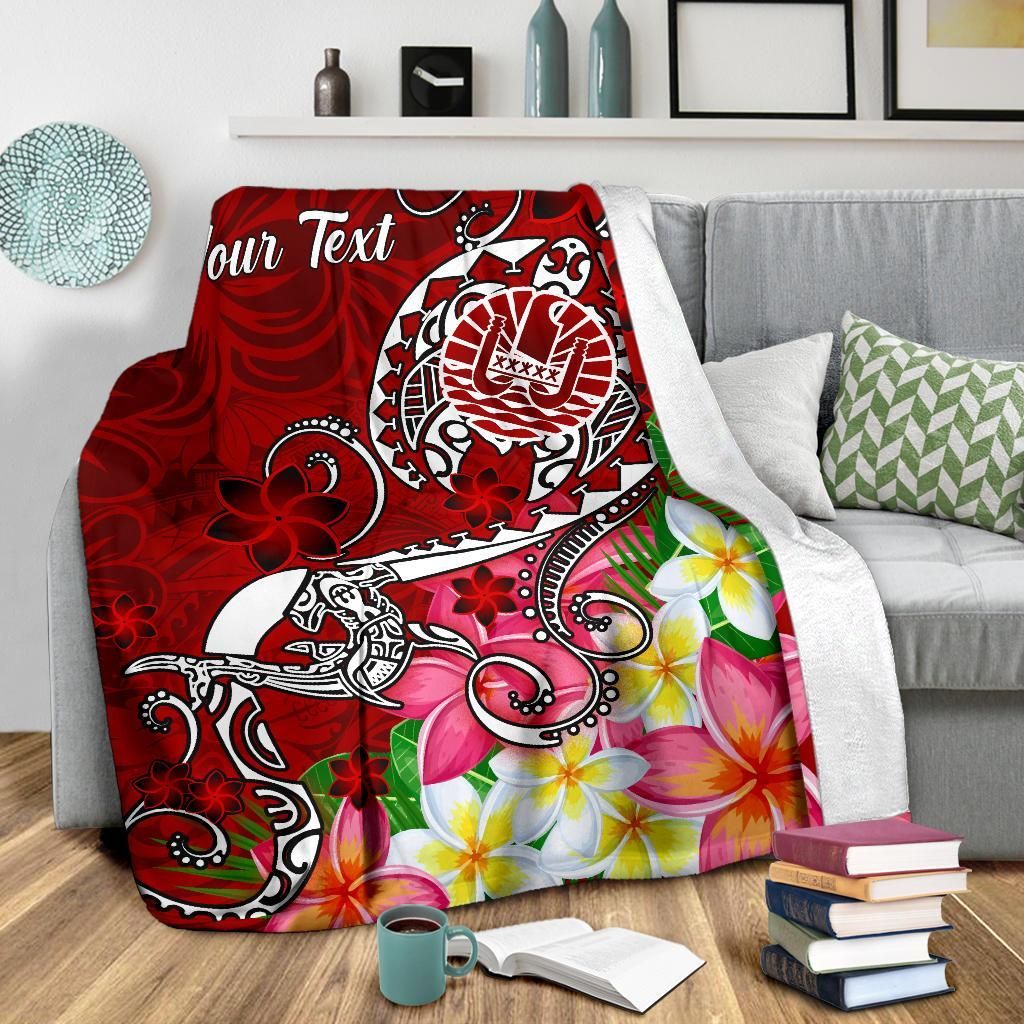 Tahiti Custom Personalised Premium Blanket - Turtle Plumeria (Red)