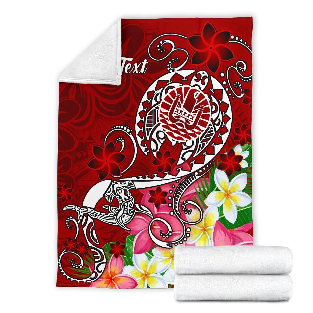 Tahiti Custom Personalised Premium Blanket - Turtle Plumeria (Red)