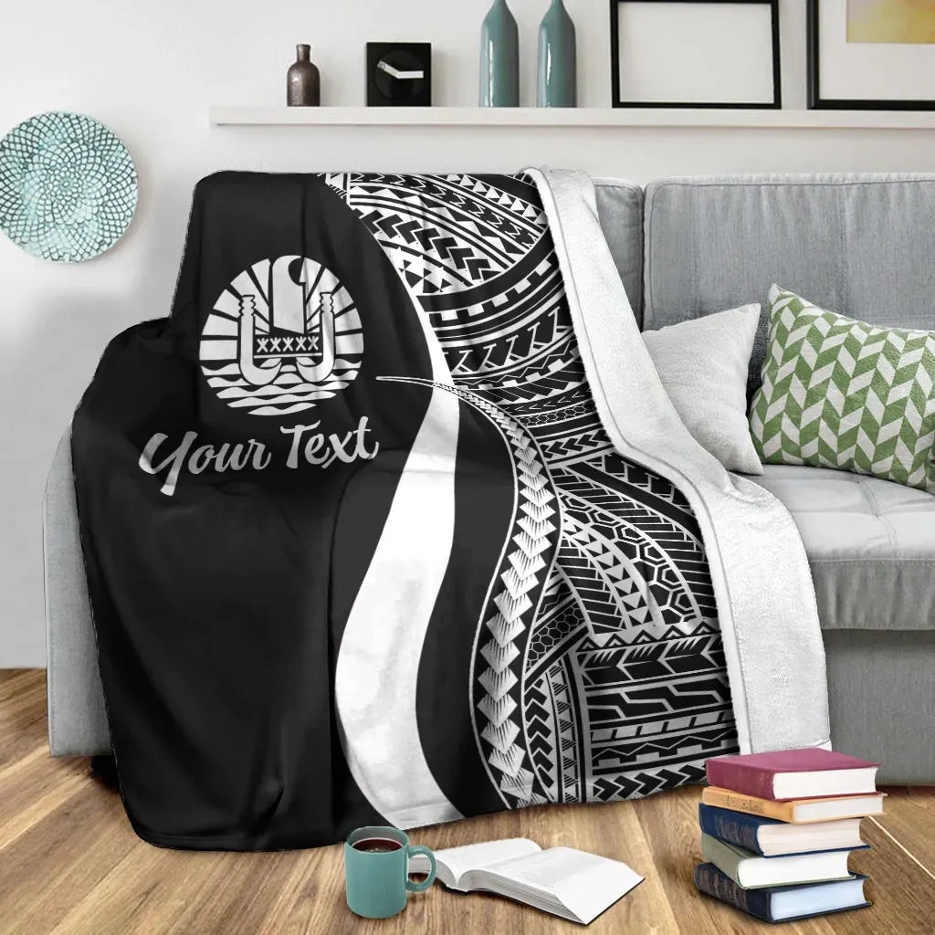 Tahiti Custom Personalised Premium Blanket - White Polynesian Tentacle Tribal Pattern