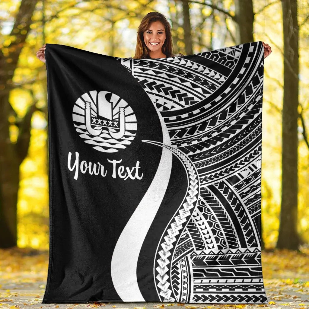 Tahiti Custom Personalised Premium Blanket - White Polynesian Tentacle Tribal Pattern