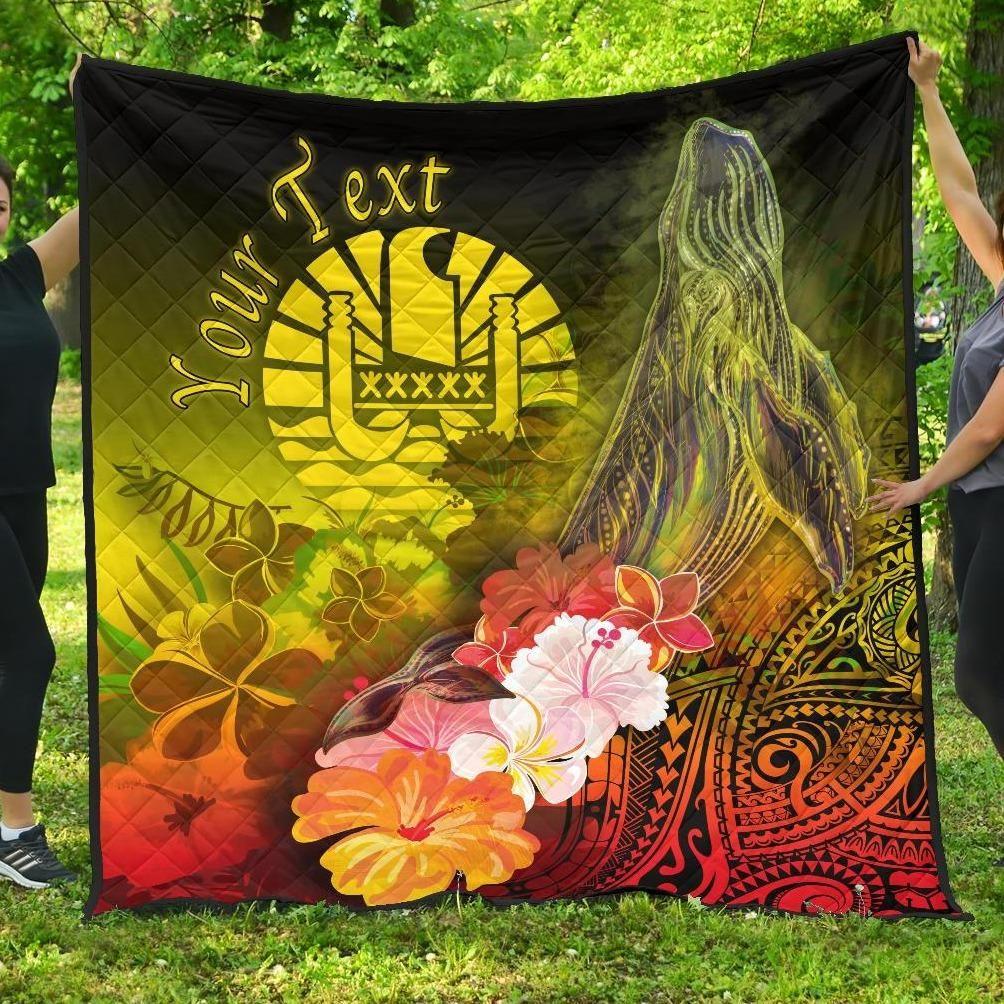 Tahiti Custom Personalised Premium Quilt - Humpback Whale with Tropical Flowers (Yellow)