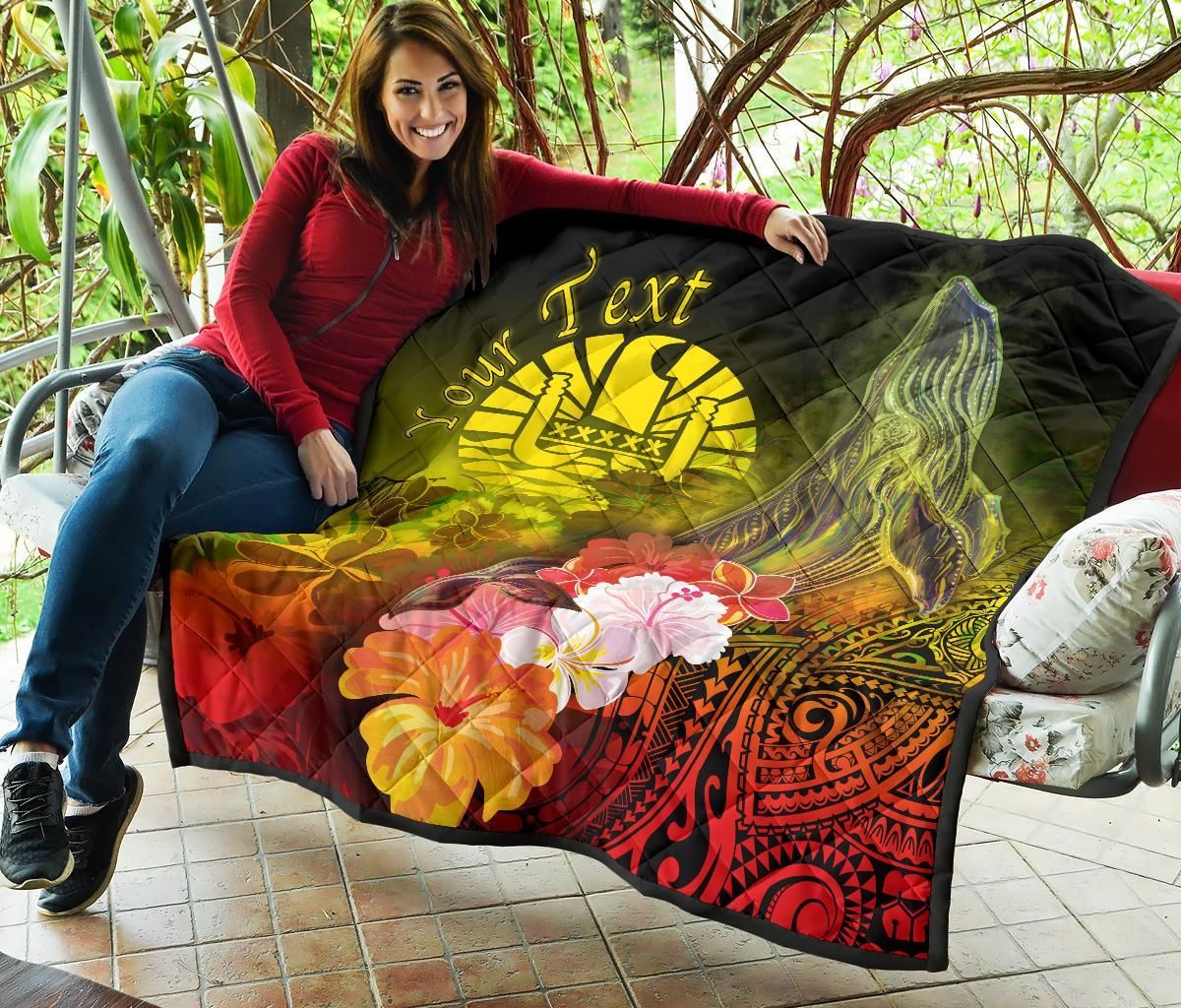 Tahiti Custom Personalised Premium Quilt - Humpback Whale with Tropical Flowers (Yellow)