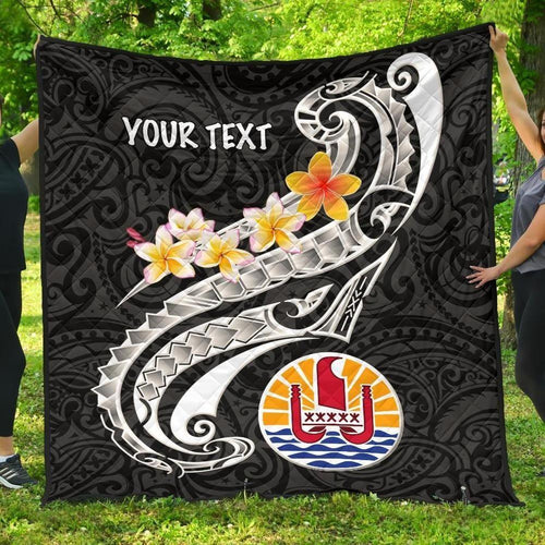 Tahiti Custom Personalised Premium Quilt - Tahiti Seal Polynesian Patterns Plumeria (Black)
