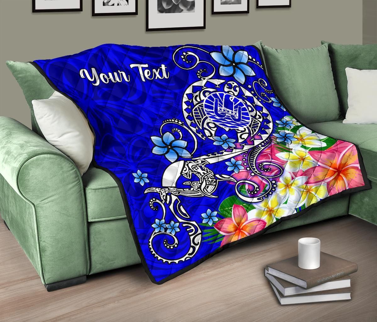 Tahiti Custom Personalised Premium Quilt - Turtle Plumeria (Blue)