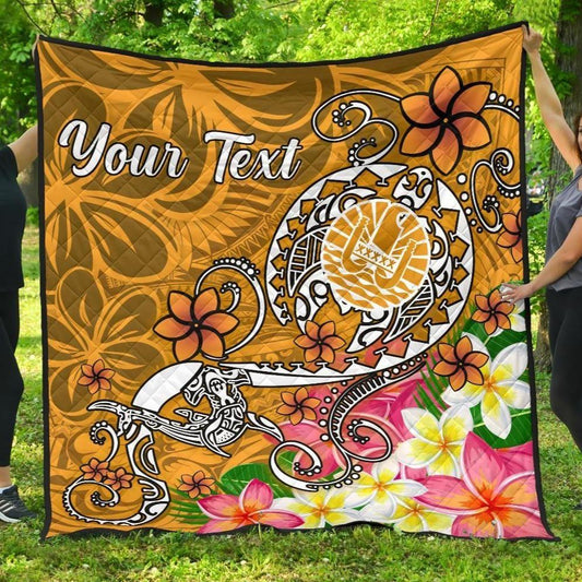 Tahiti Custom Personalised Premium Quilt - Turtle Plumeria (Gold)