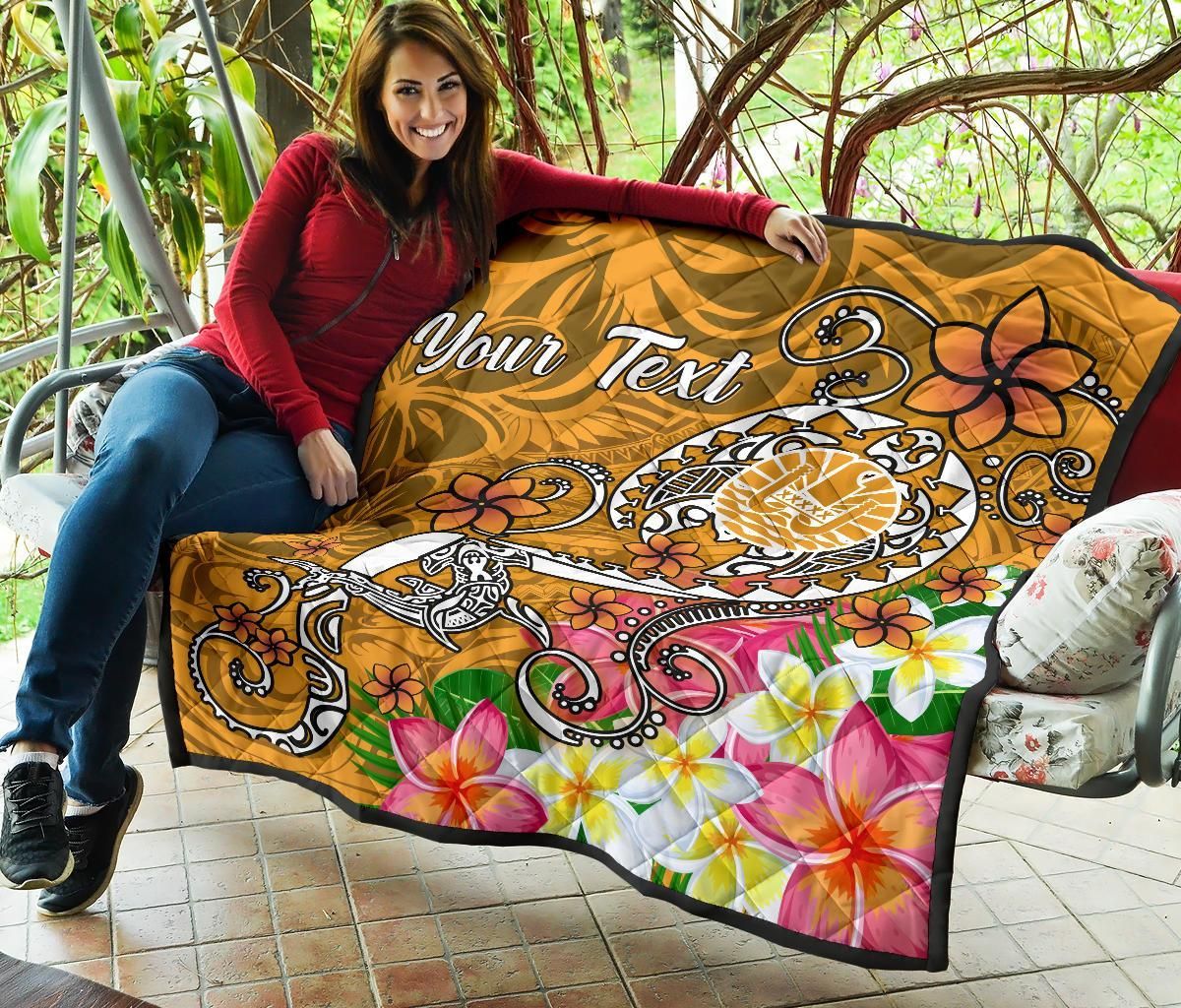 Tahiti Custom Personalised Premium Quilt - Turtle Plumeria (Gold)