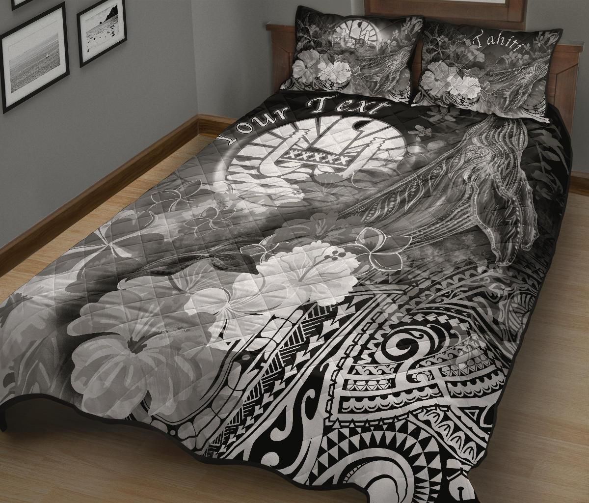 Tahiti Custom Personalised Quilt Bed Set - Humpback Whale with Tropical Flowers (White)