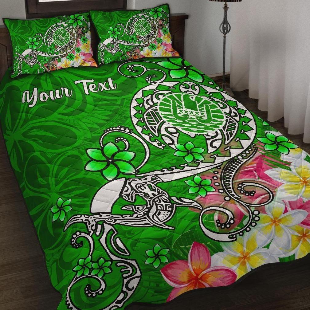 Tahiti Custom Personalised Quilt Bed Set - Turtle Plumeria (Green)