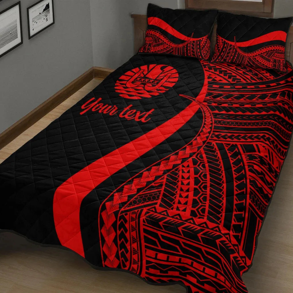 Tahiti Custom Personalised Quilt Bed Set - Red Polynesian Tentacle Tribal Pattern