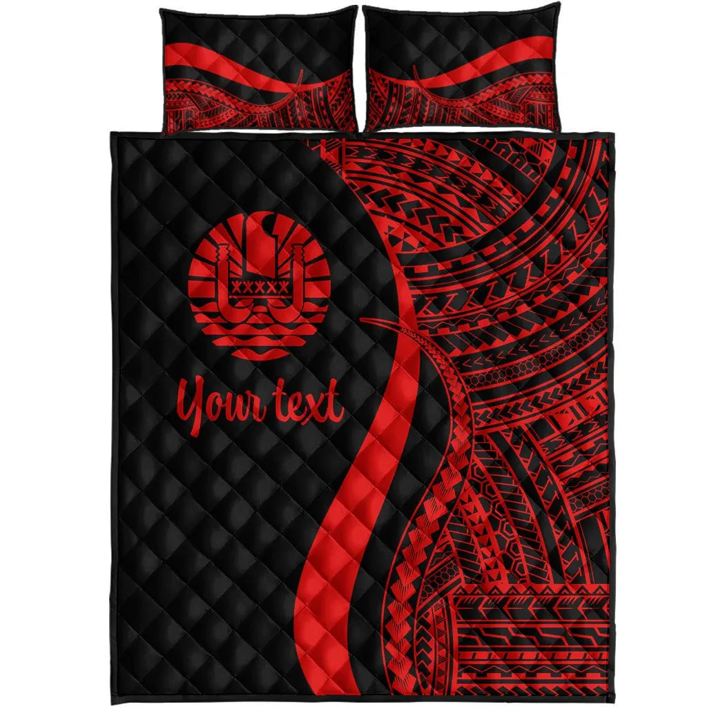 Tahiti Custom Personalised Quilt Bed Set - Red Polynesian Tentacle Tribal Pattern
