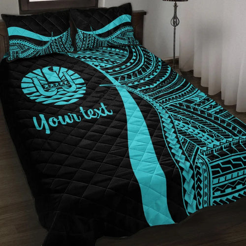 Tahiti Custom Personalised Quilt Bed Set - Turquoise Polynesian Tentacle Tribal Pattern