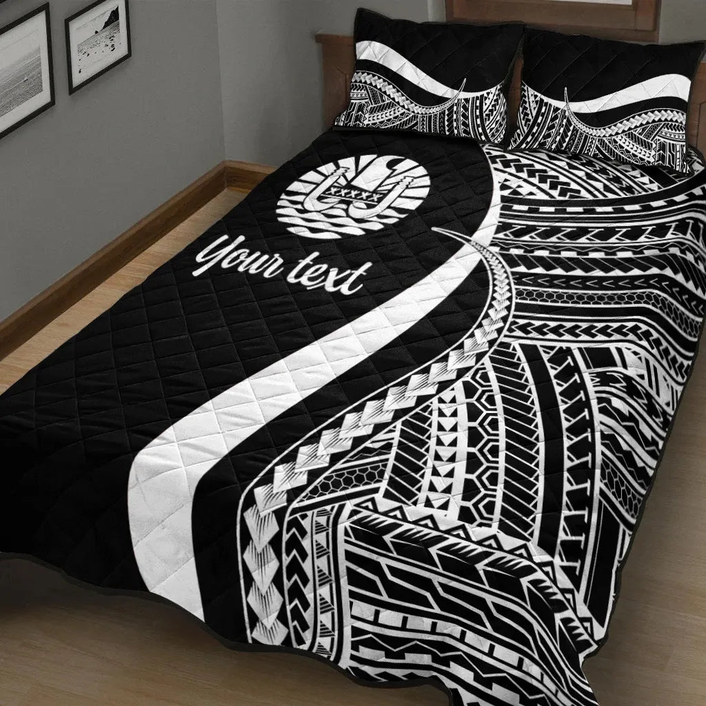 Tahiti Custom Personalised Quilt Bed Set - Turquoise Polynesian Tentacle Tribal Pattern