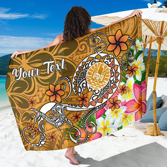 Tahiti Custom Personalised Sarong - Turtle Plumeria (Gold)