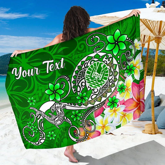 Tahiti Custom Personalised Sarong - Turtle Plumeria (Green)